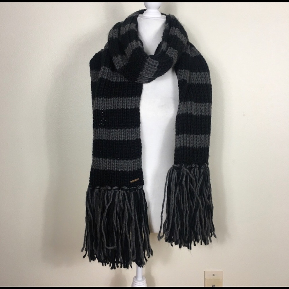 Michael Kors Grey and Black Striped Winter Scarf